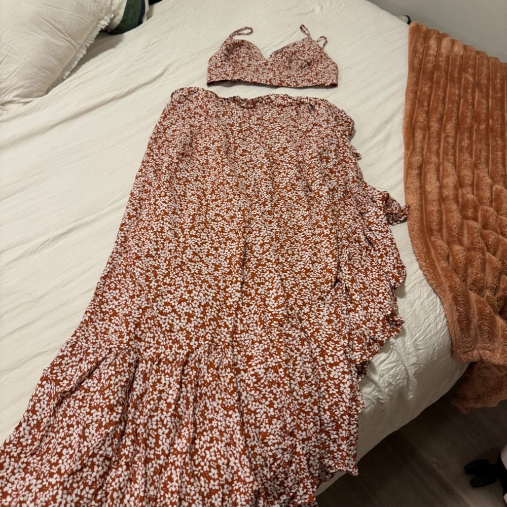 Summer Romance Rust Brown Floral Print Two-Piece Midi Dress - Lulus - Picture 3 of 4
